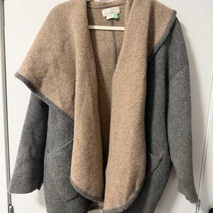 Anthropologie Hooded Sweater Cardigan in Gray & Tan